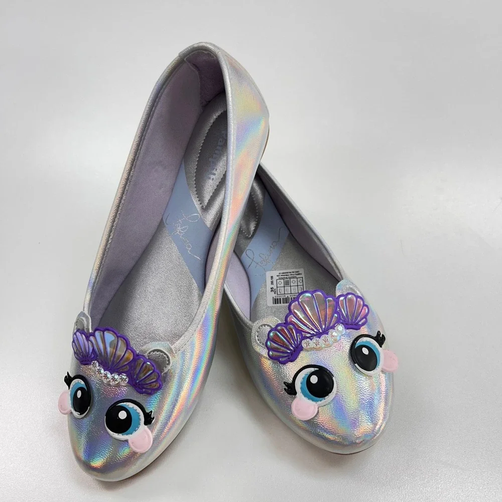 Pampili Fofura Kids Silver Holographic Mermaid Seashell Character Flats Sz 35